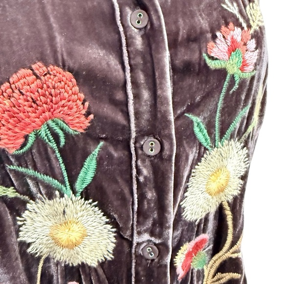 Johnny Was Small Floral Embroidered Velvet Kimono Sleeve Blouse Coffee Bean NWT - Picture 8 of 15